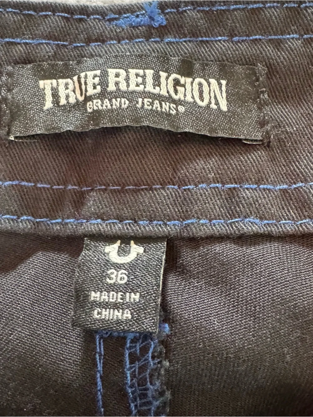 True Religion Black Cargo Pants with Blue Contrast Stitching
